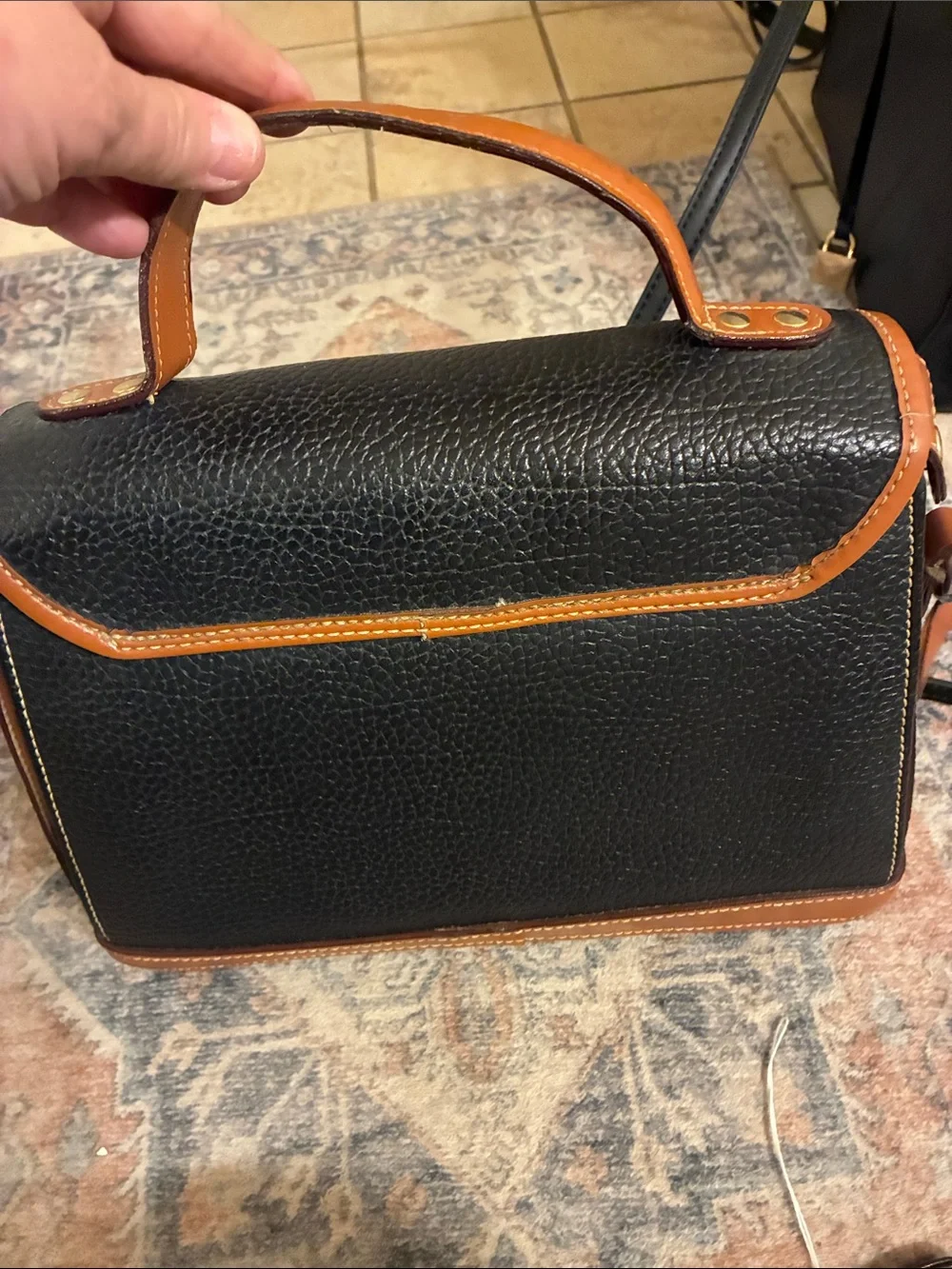 Dooney & Bourke Black Pebbled Leather Top-Handle Satchel‎ with Brown Trim